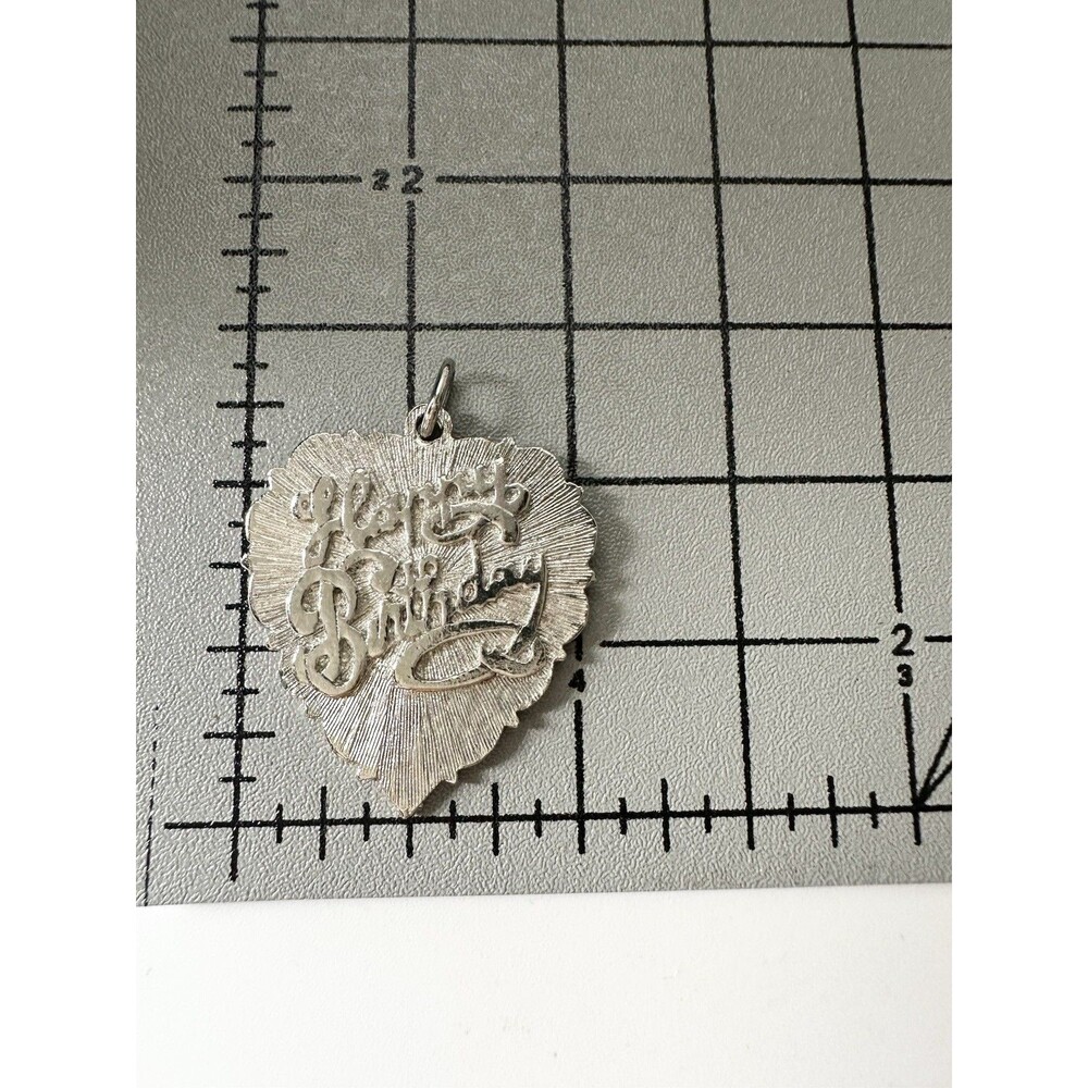 Vintage Silver Tone Charm Heart With Happy Birthday View 4